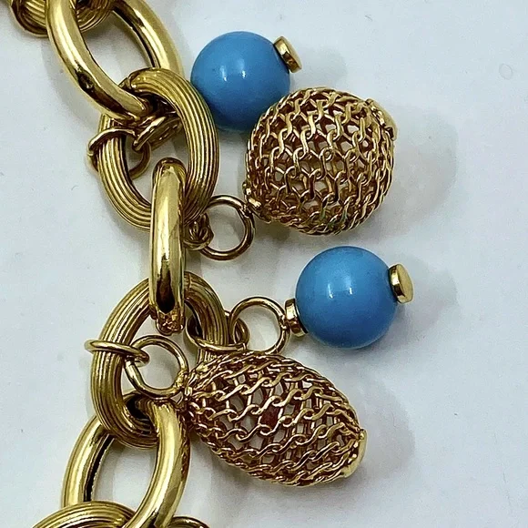 14K Yellow Gold And Turquoise Charm Bracelet - Picture 3 of 4